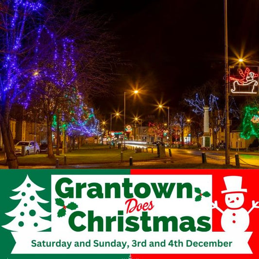 Grantown in the dark with Christmas lights
