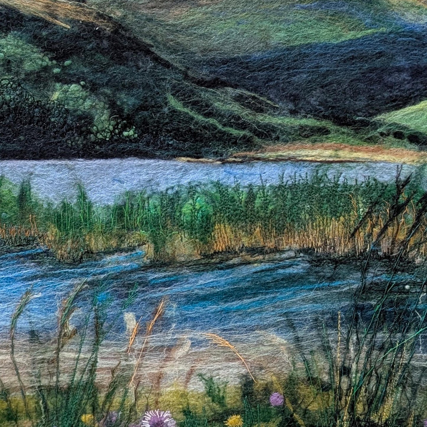 Blàthan ri Taobh an Loch (Flowers Beside the Loch) | Felted landscape