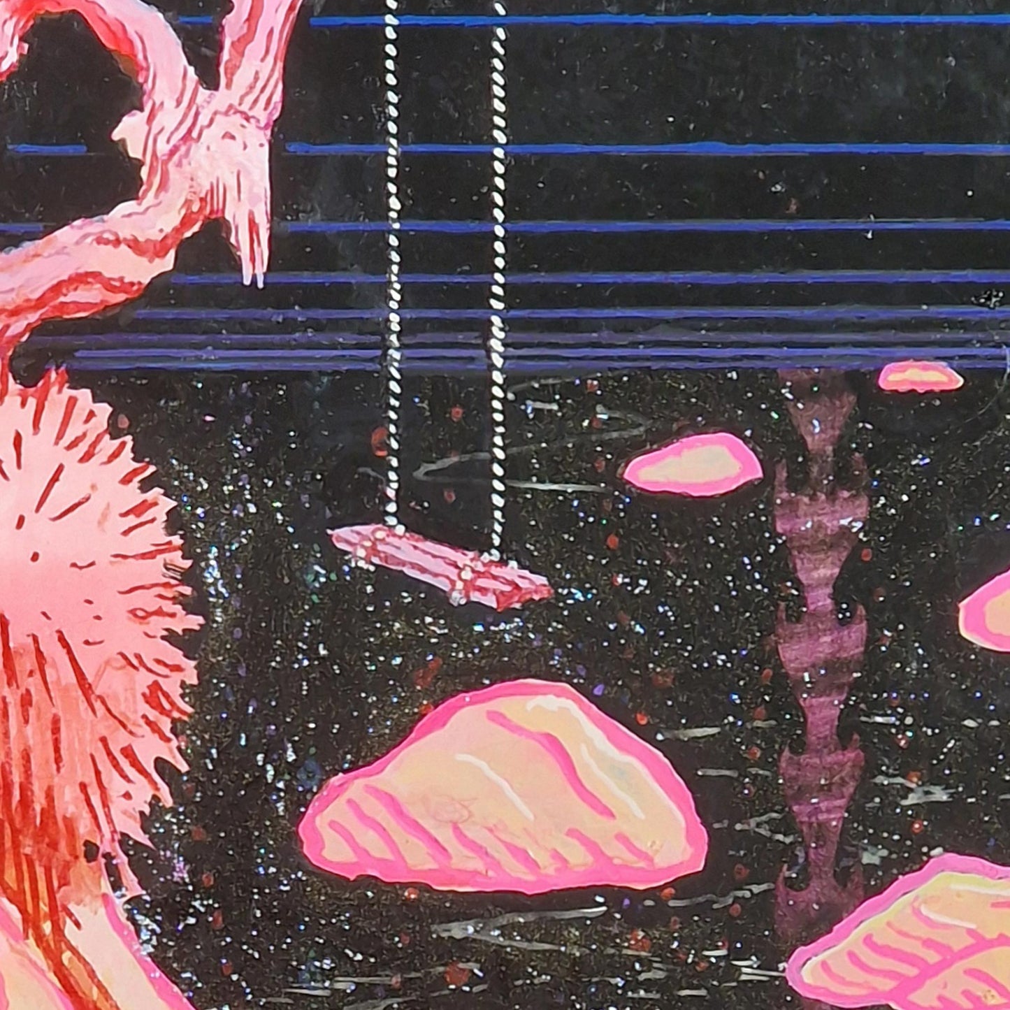 Closer to the Edge | Ink, acrylic, glitter and varnish on board
