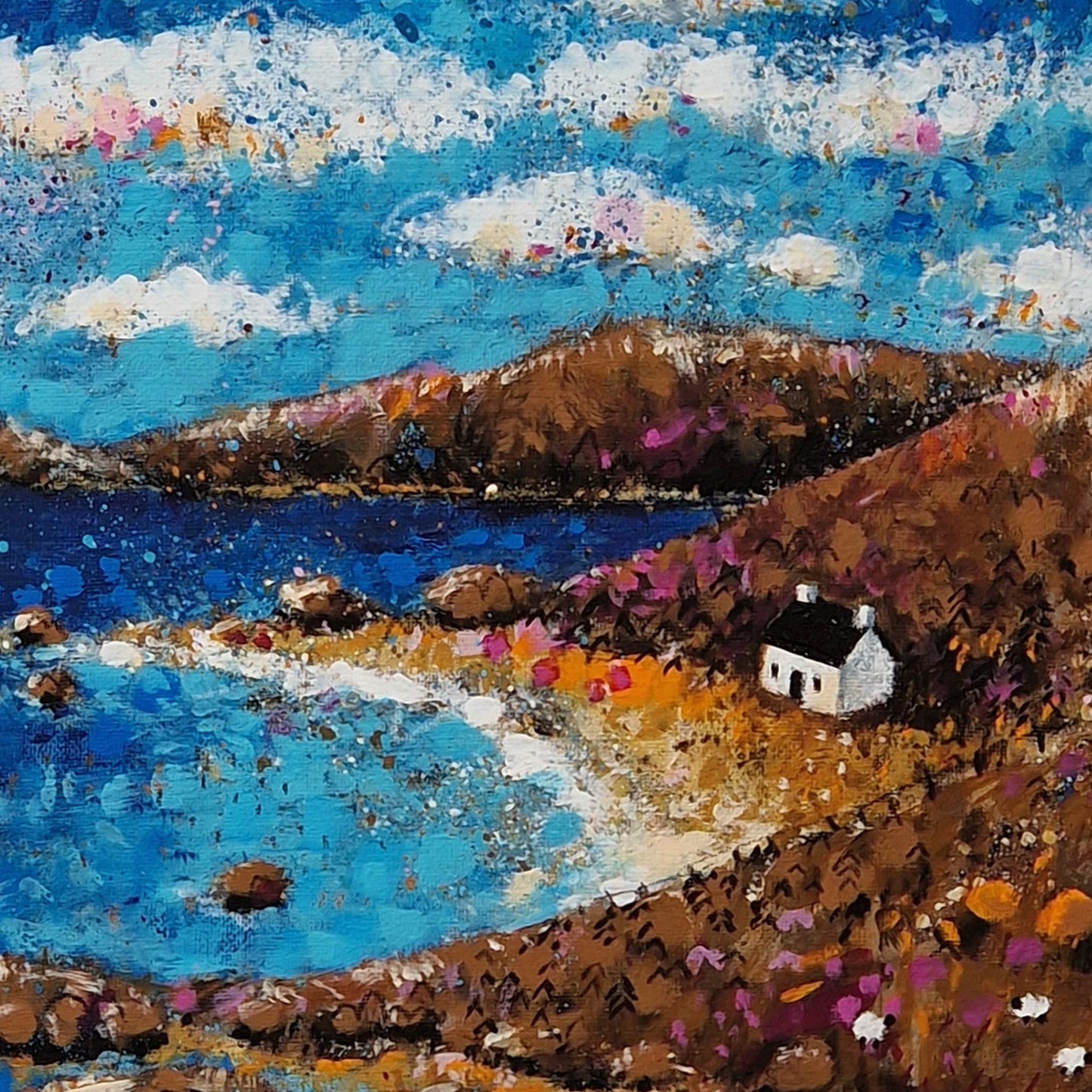 Turn Left at the Honesty Cake Shack, Bothy on the Beach, That's Where I'll Be | Acrylic & Crayon