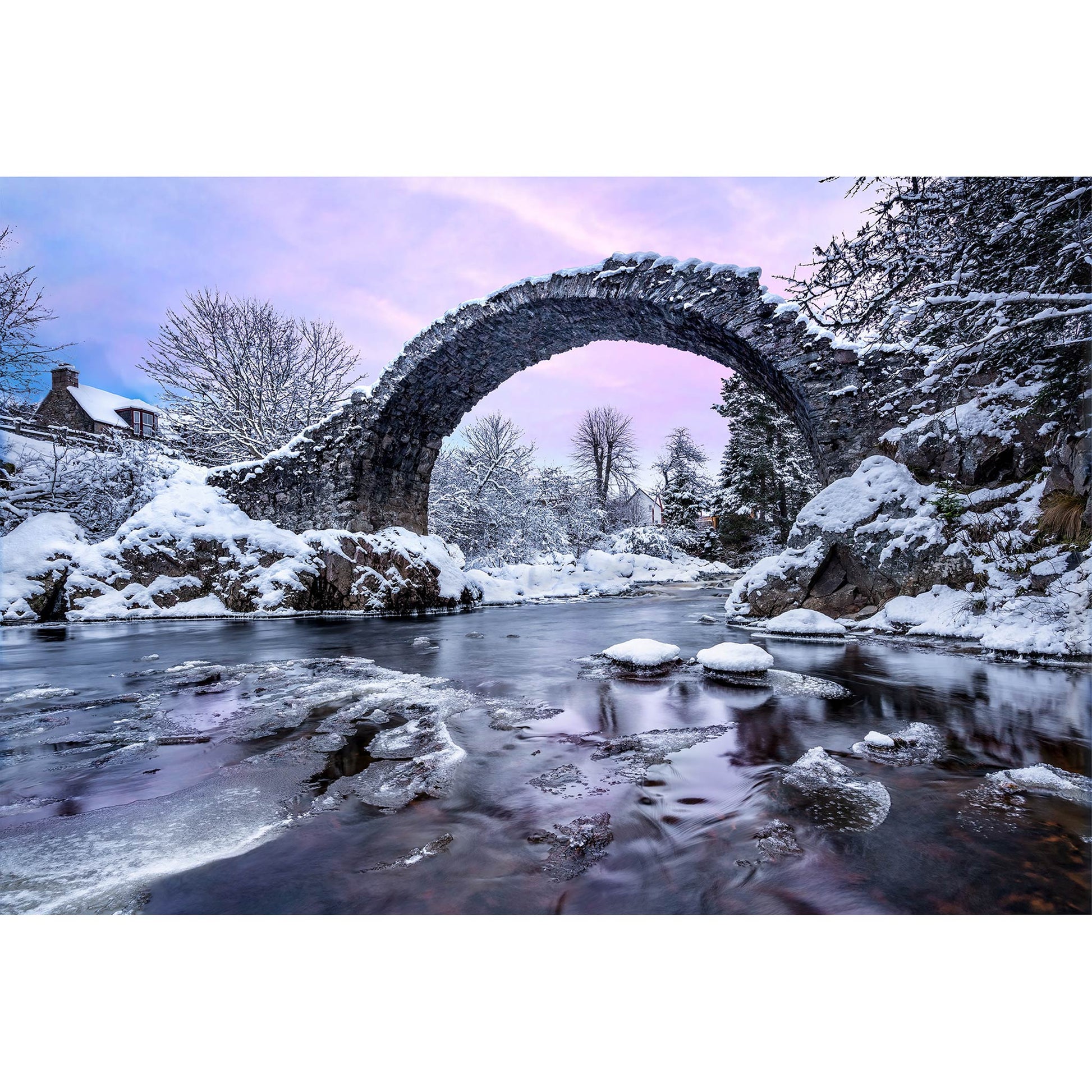 Carrbridge Ice, photography of packhorse bridge by John Austin