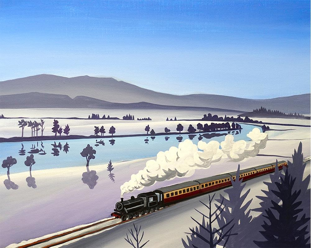 The Strathspey Railway train approaches Broomhill, a metal print by Angus Grant Art