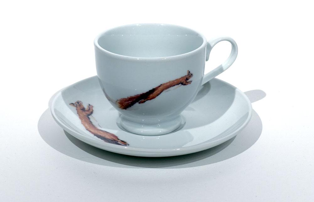 Red squirrel tea cup and saucer by Angus Grant Art